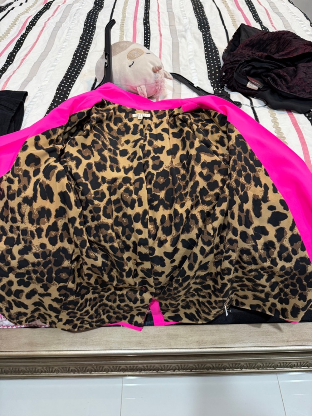JODIFL Hot Pink Blazer with Leopard Cuff Accent - Picture 15 of 16